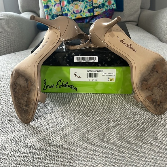 Sam Edelman Nude Patent Open Toe Heels Women’s 7 - Picture 4 of 8